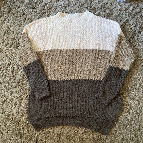 NWOT Chunky 3-Colour Sweater | White Taupe Grey Bouclé Knit Pullover - Picture 10 of 11